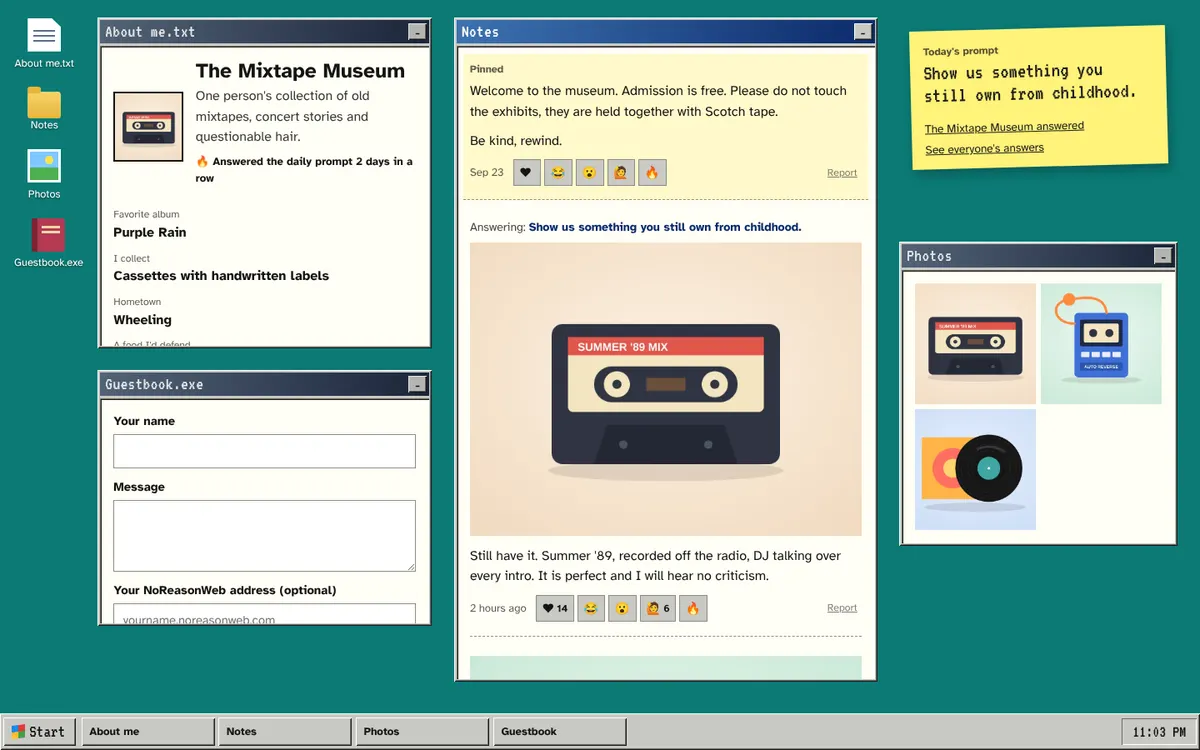 The Mixtape Museum: a site that looks like an old computer desktop